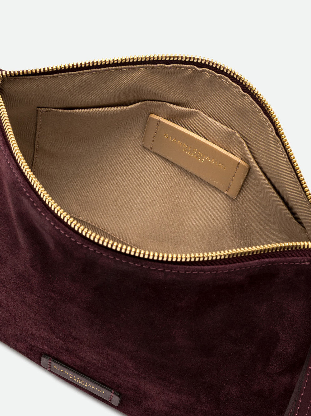 Borsa a Spalla Gianni Chiarini Nora Pouch Media in Pelle Scamosciata Moka