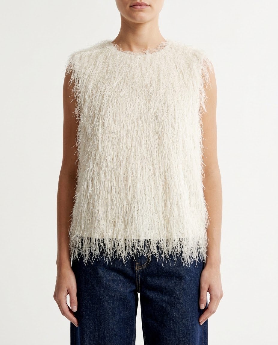 Maglia Selected Femme Panna con Frange Effetto Piuma