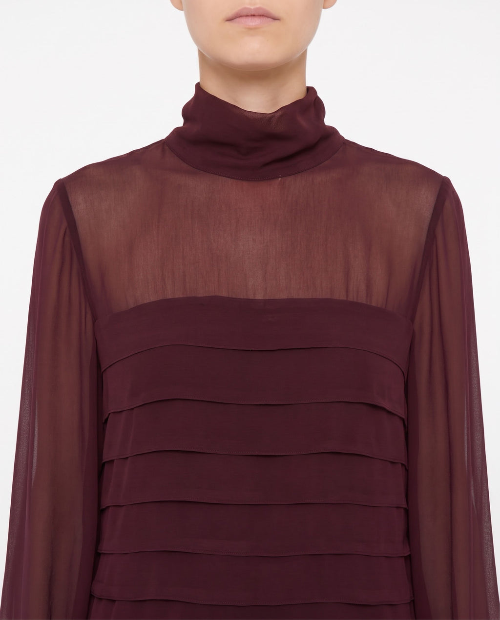 Abito Isabelle Blanche Burgundy Drappeggiato con Maniche Lunghe