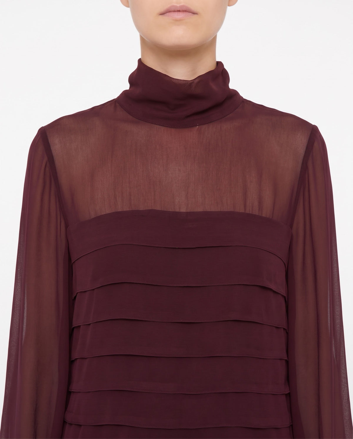 Abito Isabelle Blanche Burgundy Drappeggiato con Maniche Lunghe