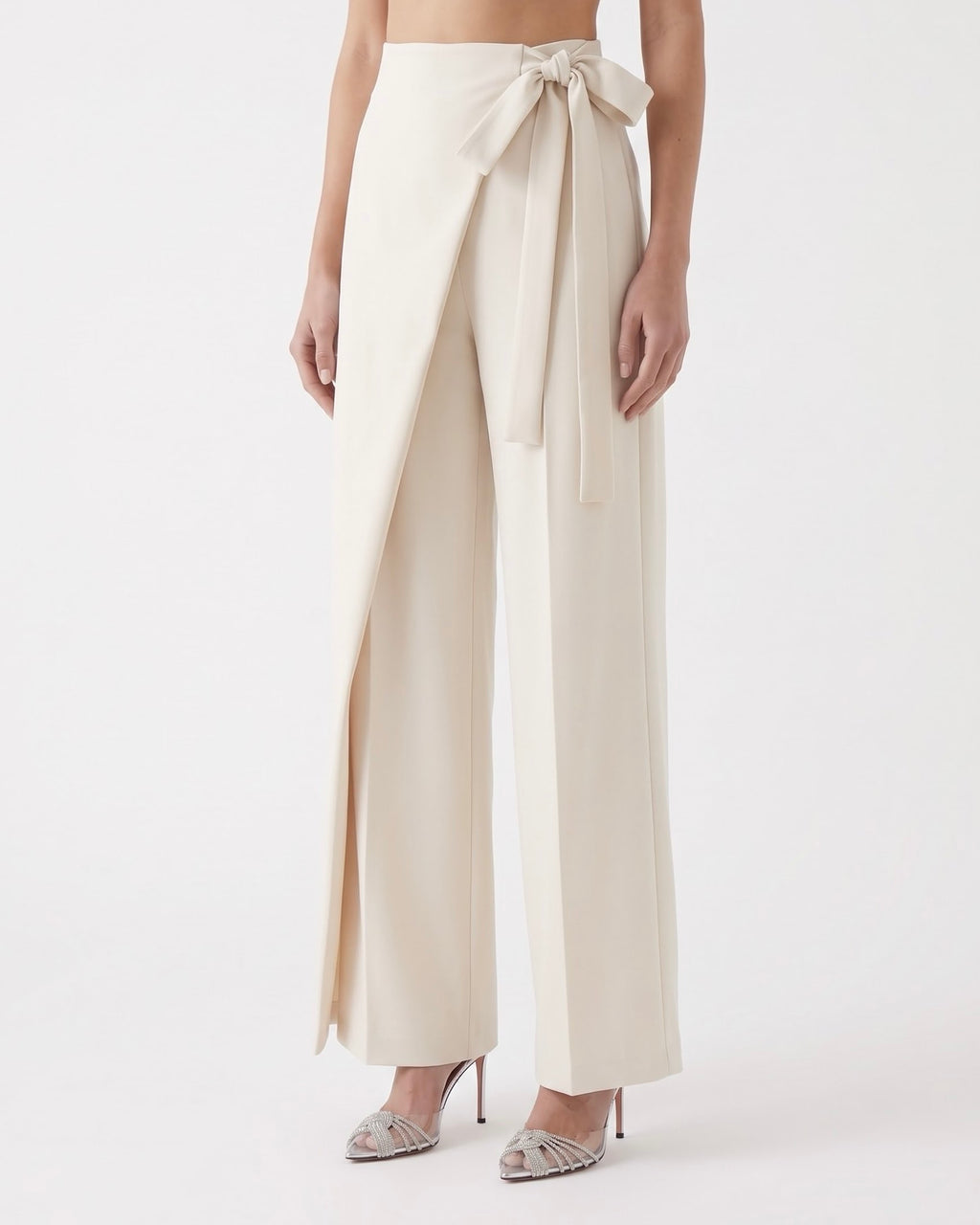 Pantalone Isabelle Blanche Avorio con Pannello Frontale e Fiocco