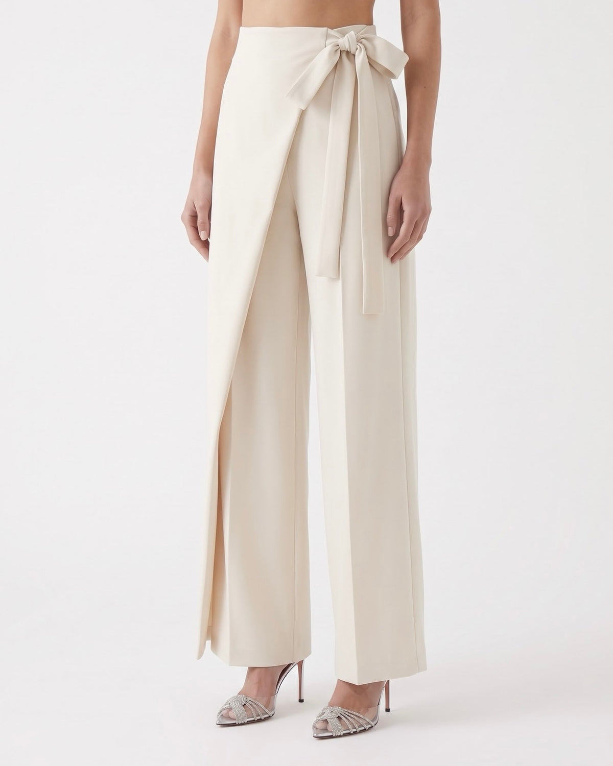 Pantalone Isabelle Blanche Avorio con Pannello Frontale e Fiocco