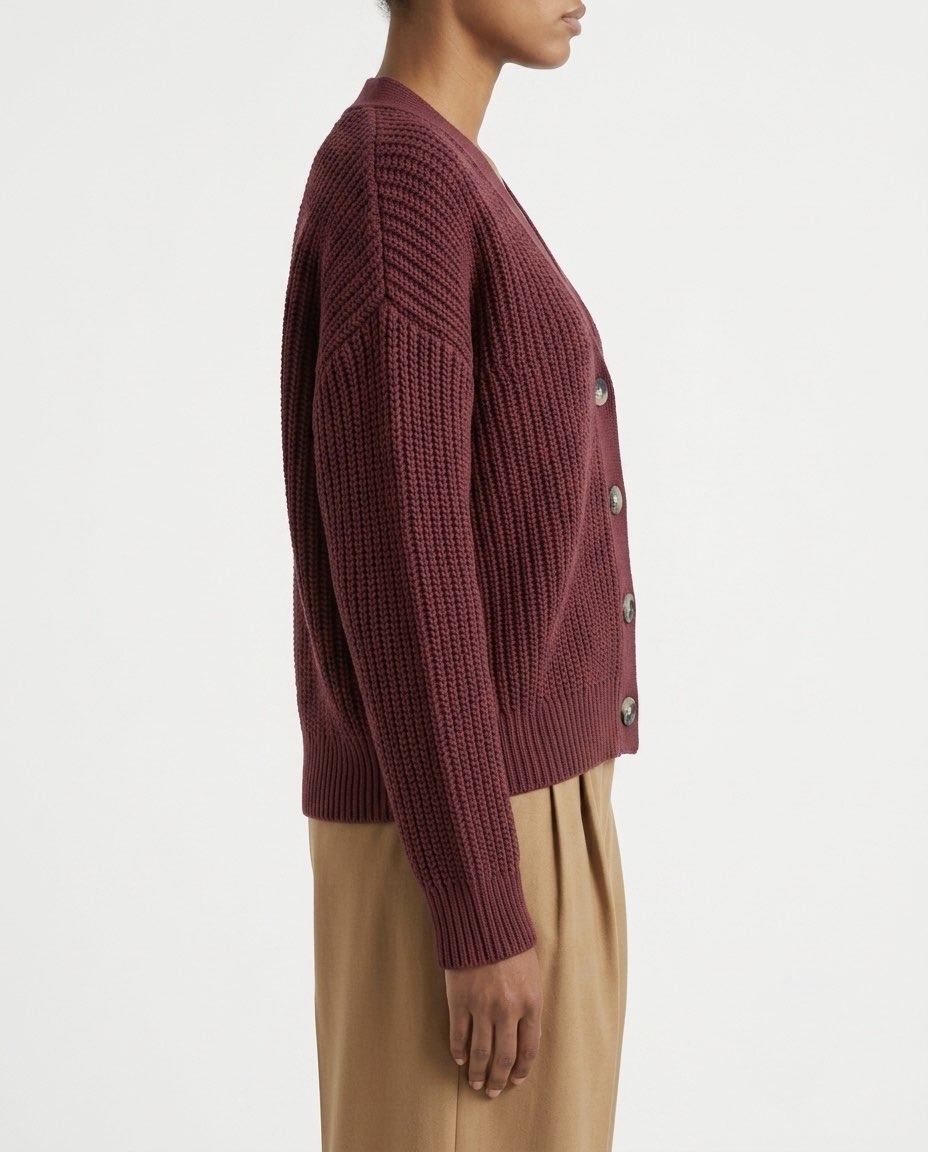 Selected Femme Cardigan in maglia a coste in cotone biologico e riciclato Bordeaux
