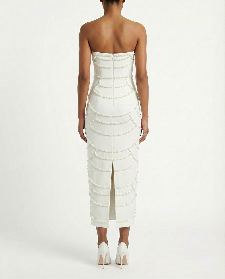 Abito midi a fascia con perle