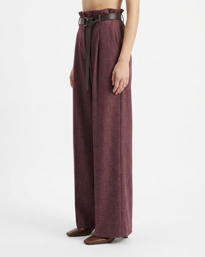 Pantalone Wide Leg H2O Italia Bordeaux con Pinces Frontali