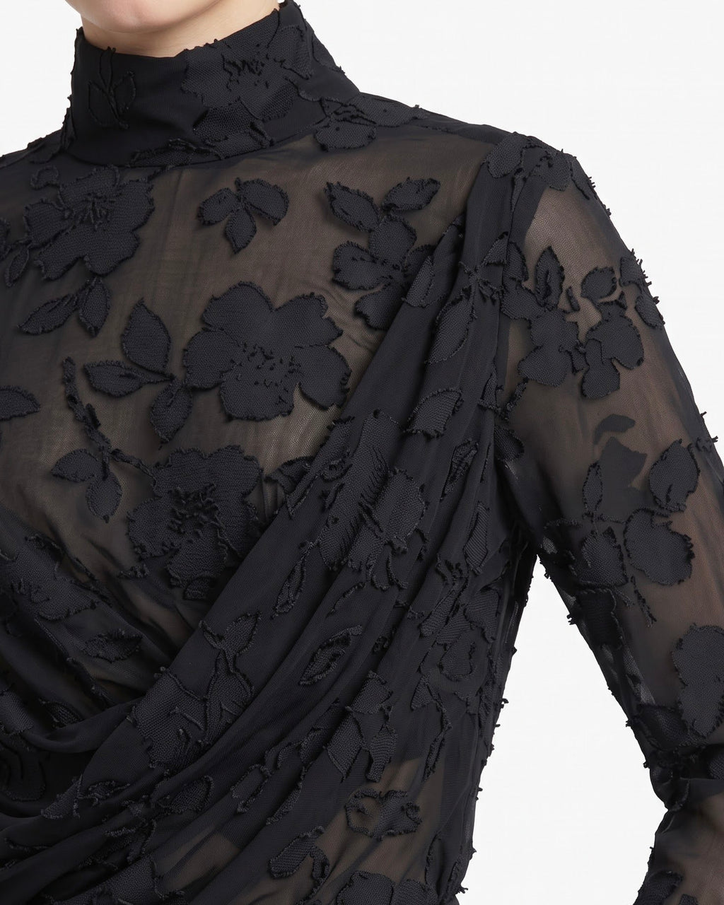 Blusa Isabelle Blanche Asimmetrica in Jersey Devoré Floreale