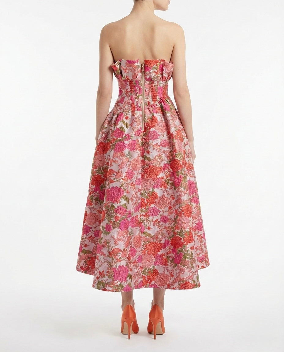 Abito midi floreale a fascia