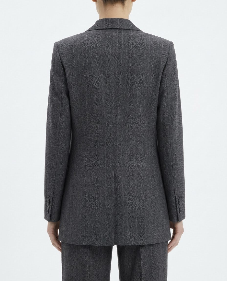 Giacca Blazer Selected Femme Gessata Grigio Antracite in Misto Lana RWS