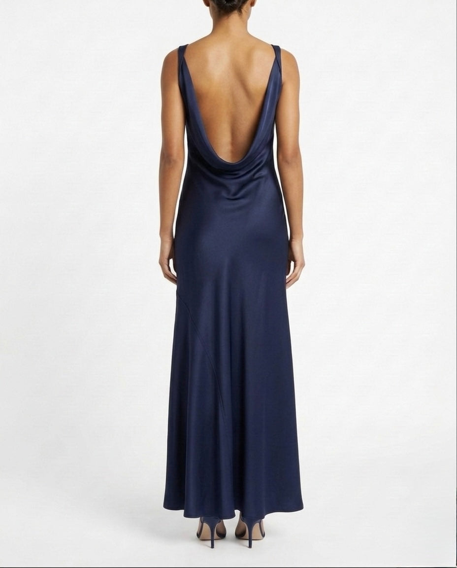 Abito lungo satin con scollo morbido